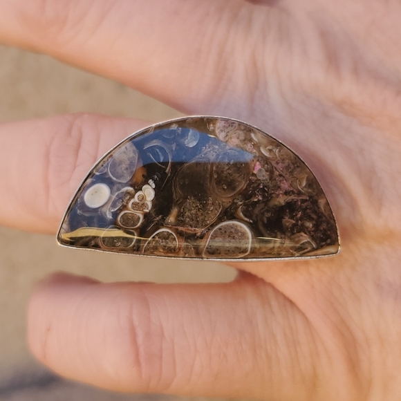 New Turritella Agate Fossil 925 Silver Ring. - Picture 6 of 12